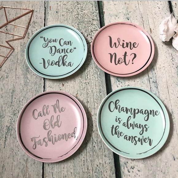 Dessert plates wine champagne pink mint blue drink